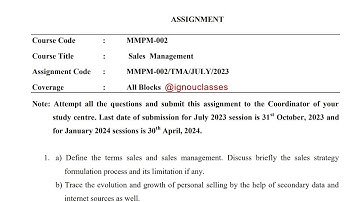 IGNOU MMPM - 002 Solved Assignment July 2023 Jan 2024 PDF | MBA | Sales Management