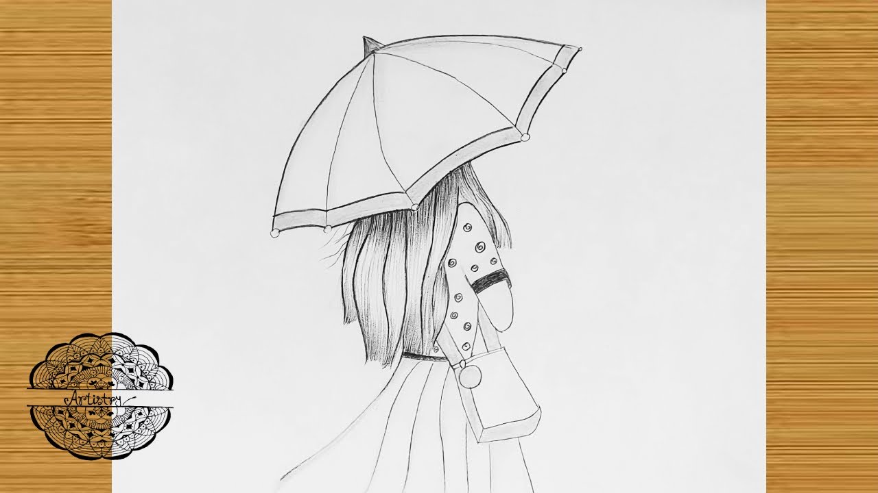 Watchers, woman holding umbrella sketch, png | PNGEgg
