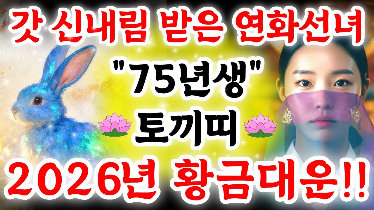 [🐰75년생 토끼띠 ] 2026년 황금대운!! 100억 대운을 꽉 잡으시려면 '이 영상' 놓치지 마세요! 그냥 맞으면 다칠 '위험' 있습니다! │갓 신내림 받은 연화선녀 신점