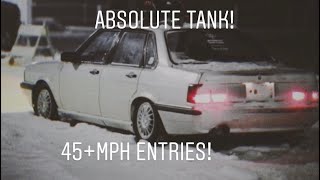BEASTLY AUDI 4000 REVERSE ENTRIES INTO A SNOWBANK AND KEEPS SLIDING, GIVEAWAY AT 500 SUBSCRIBERS
