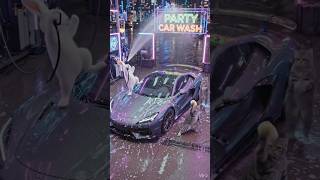 🐰🐱 Drone View Car Wash Dance 🔥 | Rabbit &amp; Cat Neon Swag AI Short #Shorts #Viral #AIDance