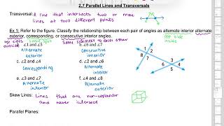 Formal Geometry 2.7 - 2.8 Parallel Lines, Transversals, Slopes and Equations of Lines