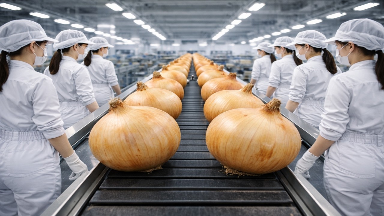 🧅 玉ねぎが大きさ別に分かれるまで｜自動選別ライン