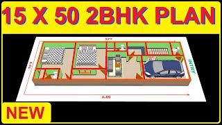 15 x 50 2bhk house desing Whit Car Parking 15 * 50 2बैडरूम वाला घर का नक्शा