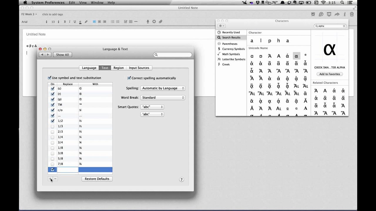 Greek Letter Shortcuts Mac OS X 25.25