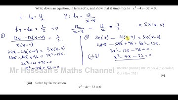 0580/42/O/N/21 (IGCSE) Paper 42 CAIE  Q8a Algebra, Constructing Equations