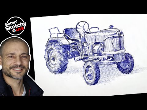 Drawing a Tractor with Ball Point Pen - Live Drawing Exercise