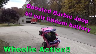 40 volt barbie jeep test hit- blows a motor up in a puff of magic smoke