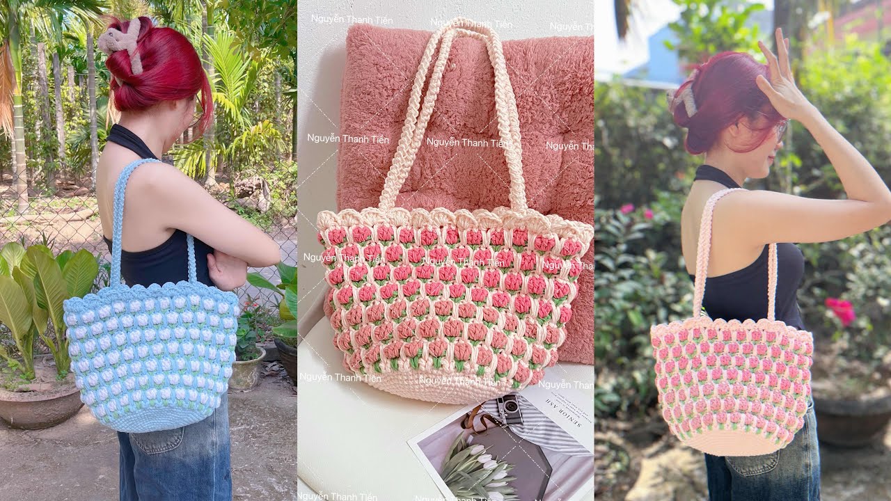 Hướng dẫn móc túi họa tiết hoa tulip- Crochetbag tulip - Móc túi đi biển 