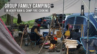 Family Camping In Heavy Rain Ep.1/2 | Dutch Oven Campfire Cooking | Snow Peak 2 Room Tent