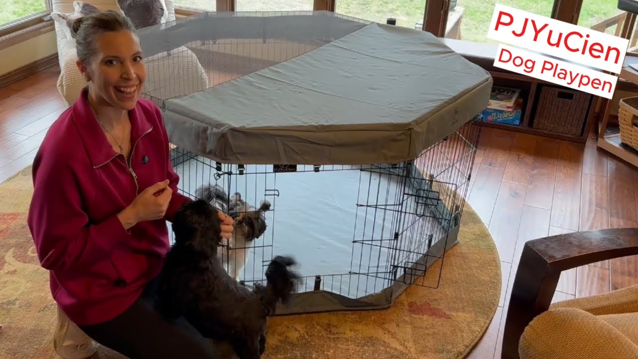 PJYuCien 8-Panel Dog Playpen with Cover and Floor Pad