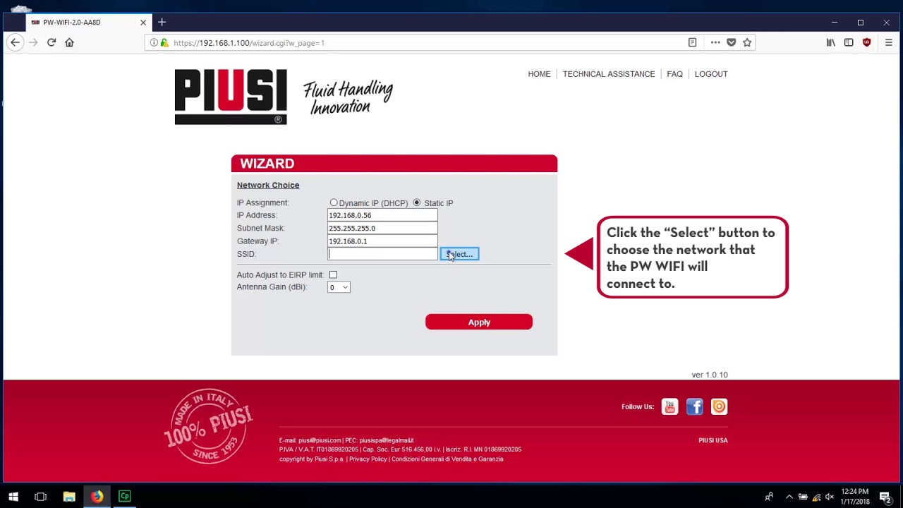 PIUSI | SSM2.0: How To configure PW WIFI 2.0 (OLD version)