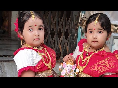 দুই মেয়েকে সাথে নিয়ে ছোট্ট খাটো গণেশ পূজার আয়োজন #twin #vlog 