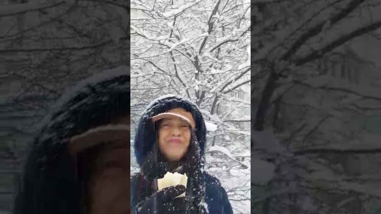 EATING ICE CREAM WHILE POURING FRESH SNOW
