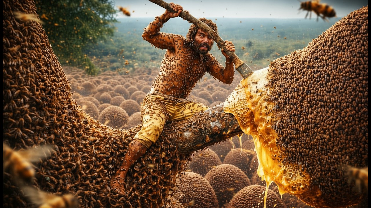 Ancient Honey Hunting vs Giant Bees (Dangerous Climb) - YouTube