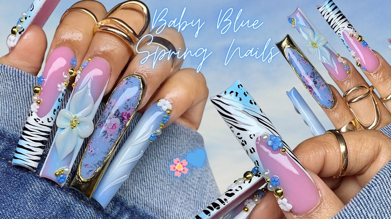BABY BLUE MAXIMALIST SPRING NAILS💙🌸/ ACRYLIC NAILS DESIGN & GEL NAIL ART
