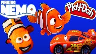 Play Doh Disney Finding Nemo using Pixar Cars Lightning Mcqueen Diecast in a Play-Doh Tutorial DIY