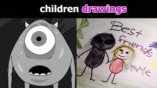 Mike Wazowski becoming scared (scary children drawings)