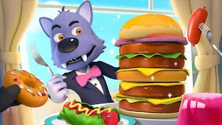 wolfs first time at the restaurant numbers song nursery rhymes kids song babybus