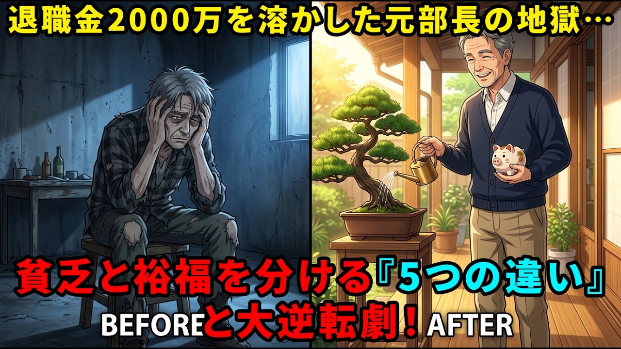 【老後の格差】60代で「貧乏になる人」と「裕福になる人」の決定的な違い5選！退職金2000万を溶かした元部長の悲惨な末路と『奇跡の大逆転劇』…【シニア・貯金】