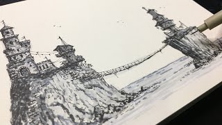 Pirate Cove | Sketchbook Ink Pen Drawing