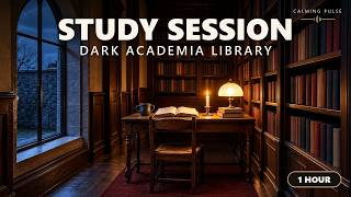 1 Hour Study Session | Dark Academia Library Rain | Soft Piano & Rain for Focus screenshot 2
