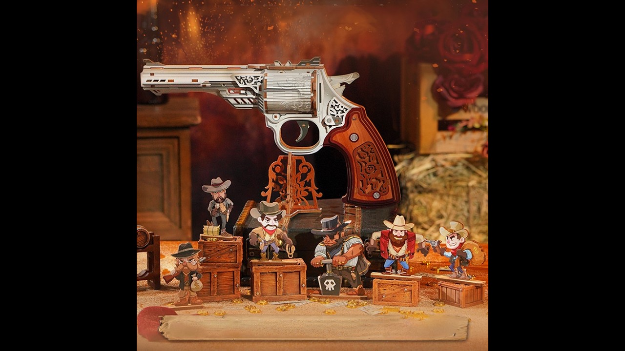 Gun and Rose Wooden Rubber Band Gun Assembly & Display | CraftoyX.com