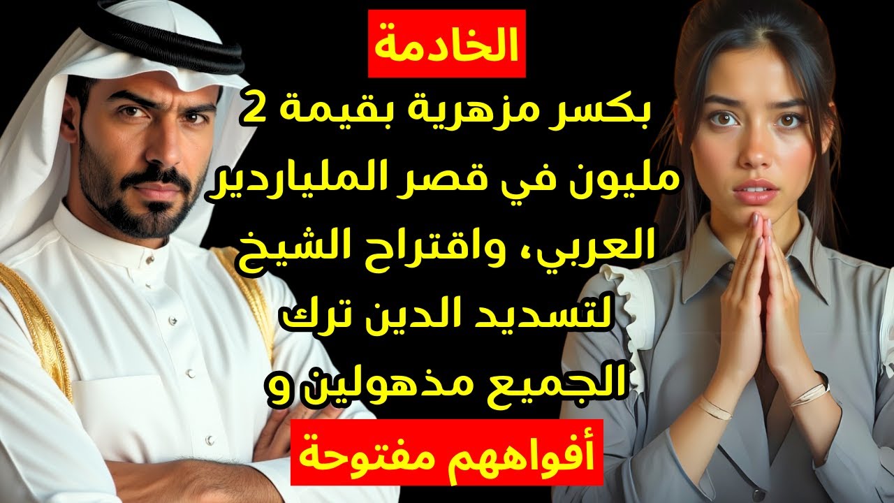 قامت الخادمة بكسر مزهرية بقيمة 2 مليون في قصر الملياردير العربي، واقتراح الشيخ لتسديد الدين ترك الج