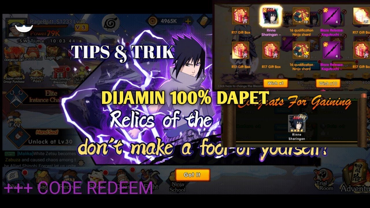 CARA MENDAPATKAN NINJA TOP SASUKE RINNE SARINGAN - ULTIMATE NINJA KING