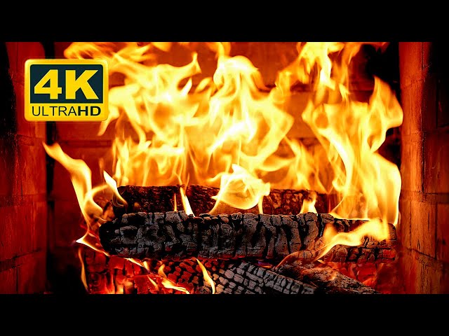 🔥 FIREPLACE Ultra HD 4K. Fireplace with Crackling Fire Sounds. Fireplace Burning. Fire Background class=