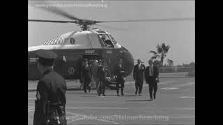 August 18, 1962 - President John F. Kennedy arrives at the Beverly Hilton Hotel rooftop heliport