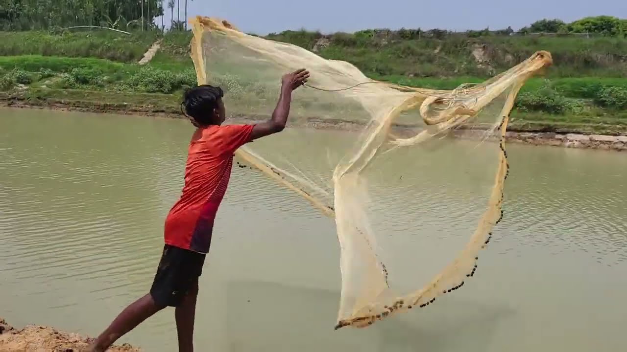 asian casting a fishing net Unbelievable Cast Net Fishing Big Fish Catch