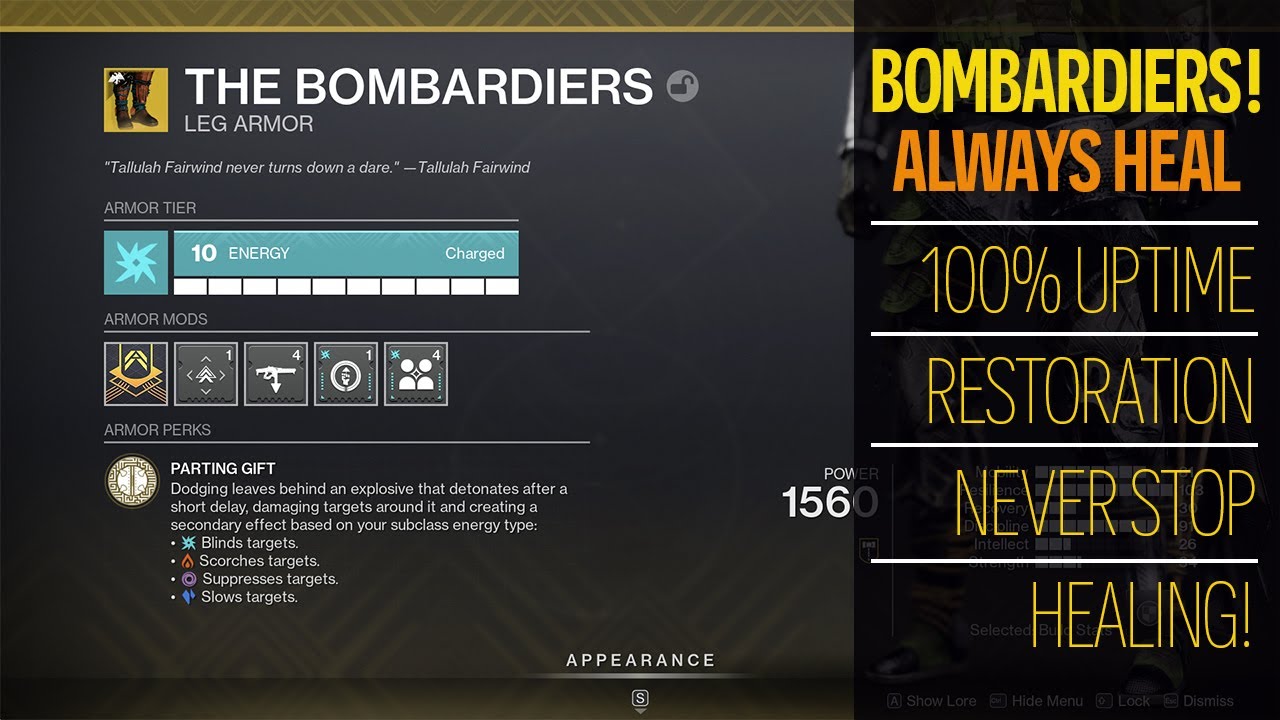 The Bombardiers give 100 uptime on healing/restoration Solar 3.0