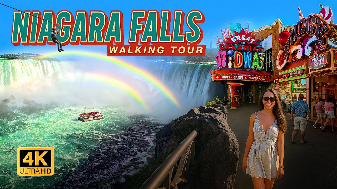 Niagara Falls Canada Walk 🌊 4K | Double Rainbows, Clifton Hill, Skylon Tower & Horseshoe Falls