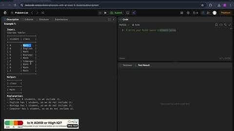 30 Days Of LeetCode Database Day 12 -  596. Classes With at Least 5 Students
