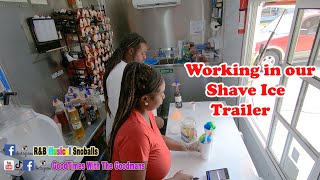 working in shave ice trailer