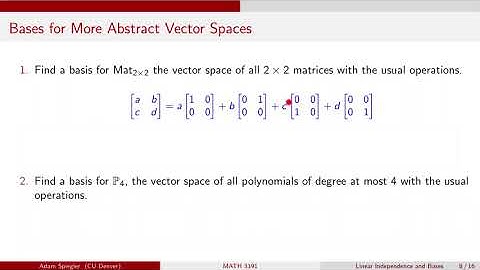 MATH 3191: Bases for Matrix and Polynomial Vector Spaces