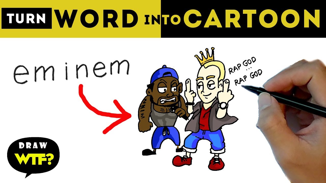Super cool! How to turn name EMINEM (Rap God) into Cartoon? Let's draw ...