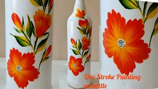 One Stroke Painting on bottle/Malayalam craft tutorial/One Stroke painting for beginners