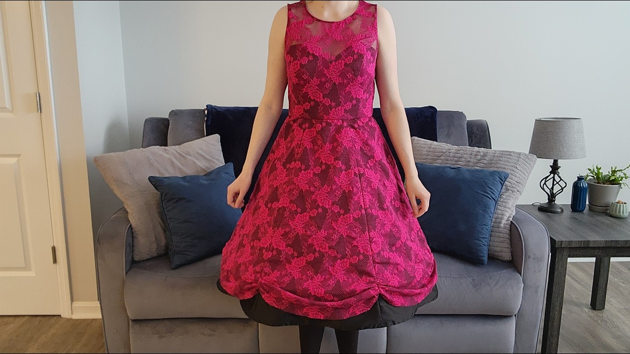 Valentine's Day Dress in Rose Lace and Black Satin