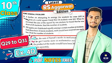 Ex 4D Q29 to Q31 | Class 10 Rs Aggarwal | Quadratic Equations | Chapter 4 | CBSE 2023 - 24 | MD Sir