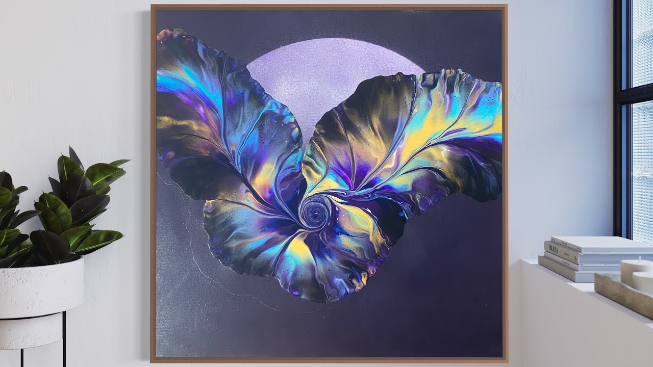 Fluid Art Technique Dry Botanical Dutch Pour On Stunning Ombré Background Acrylic Pour Painting