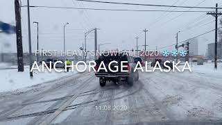 Snow driving from Northern Lights Rd to Dimond | First heavy snowfall 2020 | Anchorage Alaska