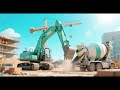 Excavator Crane and Cement Mixer Nursery Rhymes Kids Songs
