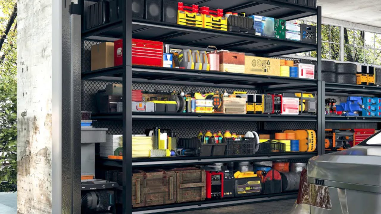 REIBII 6-tier 60"W 3500LBS Heavy Duty Garage Shelving, Adjustable Metal Shelving,Industrial Storage Shelves for Garage,Warehouse, Basement