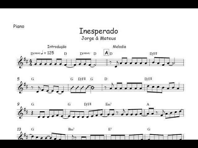 Inesperado - Jorge & Mateus🎺Partitura Trompete, Trombone, Violino