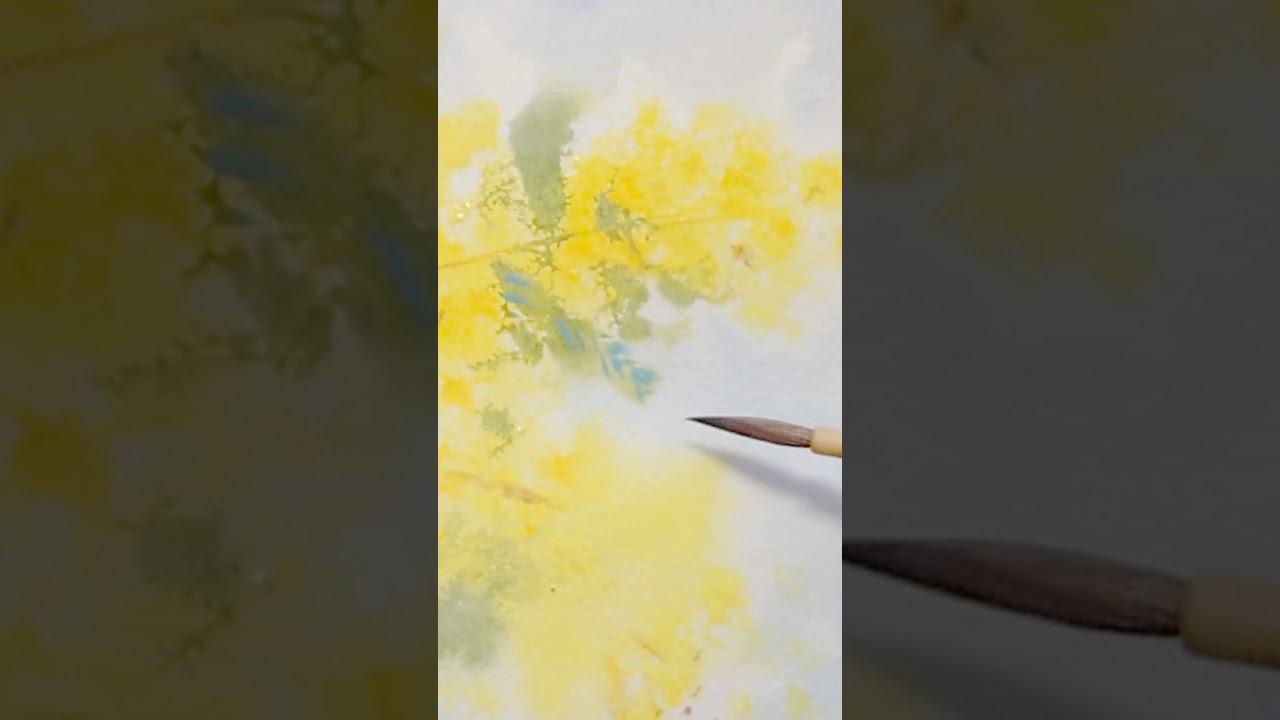 筆を使わずにミモザの花を描きました！(ダイジェスト) #art #painting