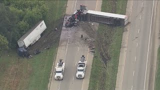 I-80 WB lanes closed at Route 47 in southwest suburban Morris after crash involving 2 semis early Mo