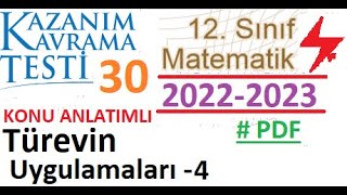 12 Sınıf Kazanım Testi 30 Türevin Uygulamaları 4 Matematik 2022 2023 Meb Eba
