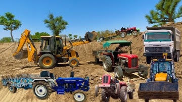JCB 3dx Xpert loading Field Mud | Eicher 485 Tractor | Mahindra 275 Di with Trolley | truck Life#jcb